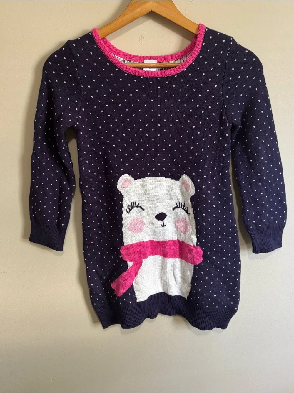 Gymboree Fair Isle Flurry Polar Bear Sweater Dress Girls Size 6 Navy Pink